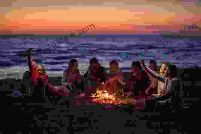 A Group Of People Enjoying A Bonfire On The Beach. Beach Photo Book: Photos Of Beaches Picture For Kids And More Great For Pain Relief Like Dementia And Alzheimer