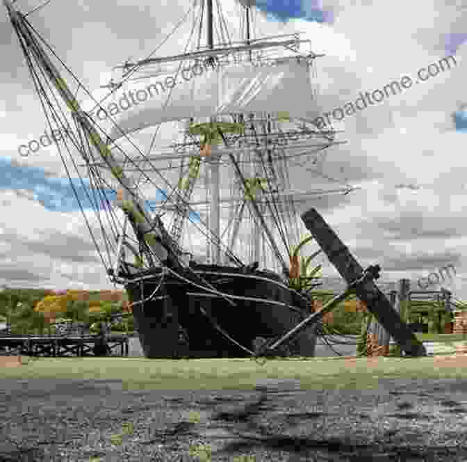 A Majestic Whaling Ship Sails Through Mystic Harbor, A Testament To The Town's Rich Maritime Heritage. Hidden History Of Mystic Stonington