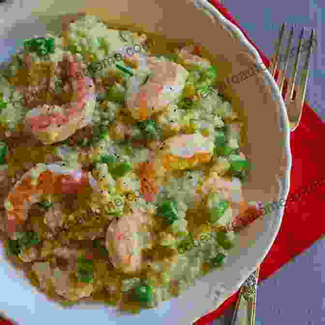 A Plate Of Creamy Mediterranean Risotto Topped With Sautéed Shrimp. Mediterranean Diet Recipes #3: 25 Delicious Healthy Choice Recipes Perfect For Mediterranean Diet Followers Plant Based Recipes