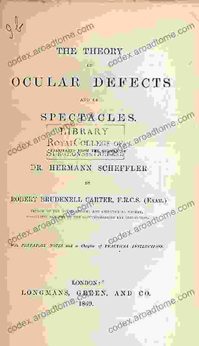 The Theory Of Ocular Defects And Of Spectacles Book Cover, Showing An Eye With Eyeglasses Against A Blue Background The Theory Of Ocular Defects And Of Spectacles